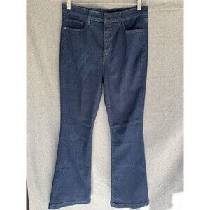 Express Flare High‎ Rise Size 12 R Stretch Denim Jeans Dark Blue Button Fly
